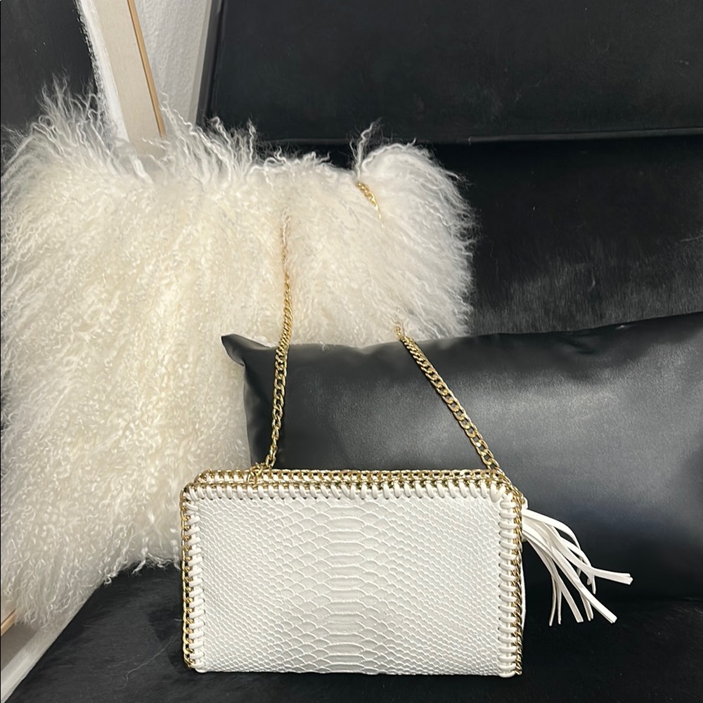 ANGL- BRIGHT White Snakeskin Chain Shoulder Bag or Clutch